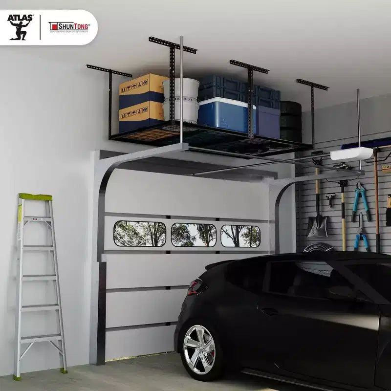 Rack de rangement suspendu pour garage 4'x8', capacité de 1100 lb, finition noire martelée