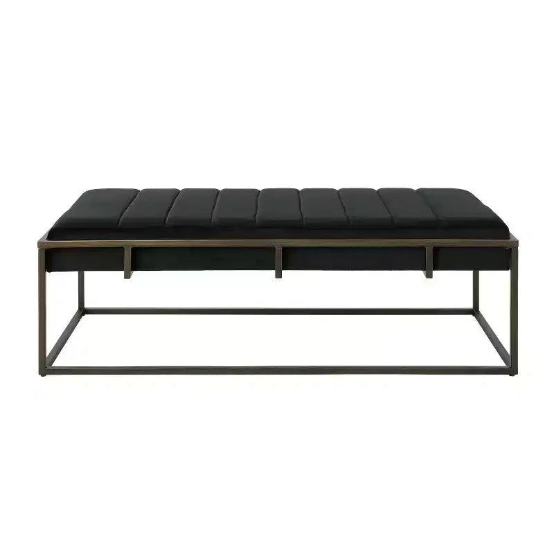 Banc ottoman capitonné en velours, finition laiton, noir