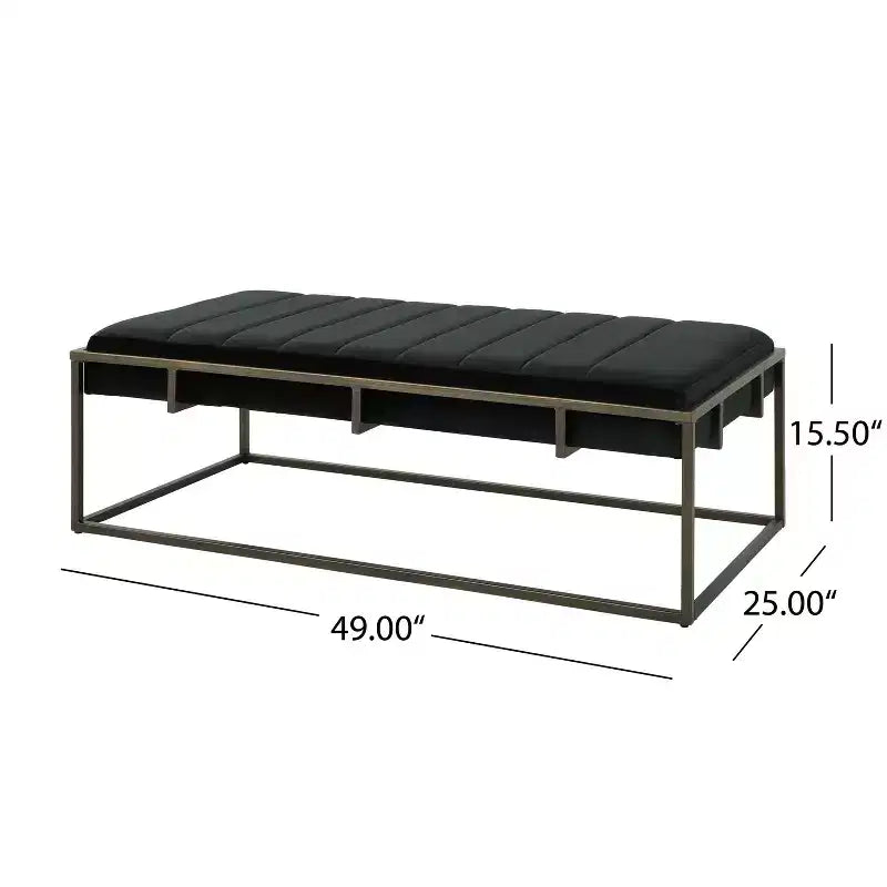 Banc ottoman capitonné en velours, finition laiton, noir
