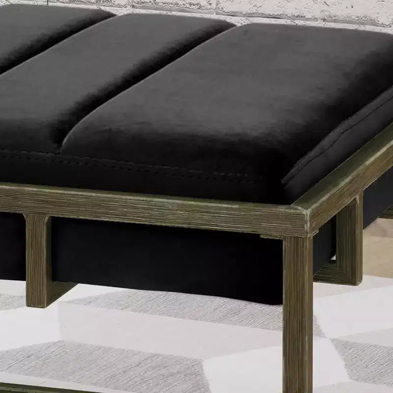 Banc ottoman capitonné en velours, finition laiton, noir