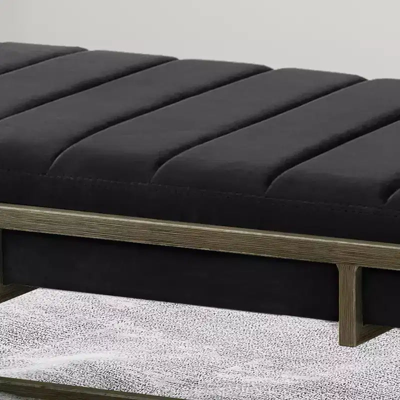 Banc ottoman capitonné en velours, finition laiton, noir