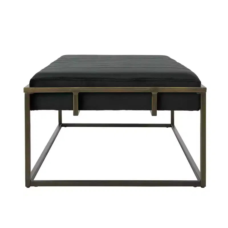 Banc ottoman capitonné en velours, finition laiton, noir