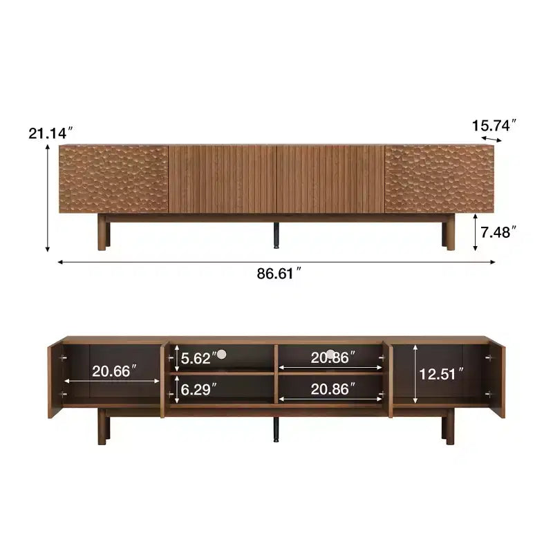 Meuble TV et console multimédia Mid-Century Modern de 220 cm avec grand espace de rangement