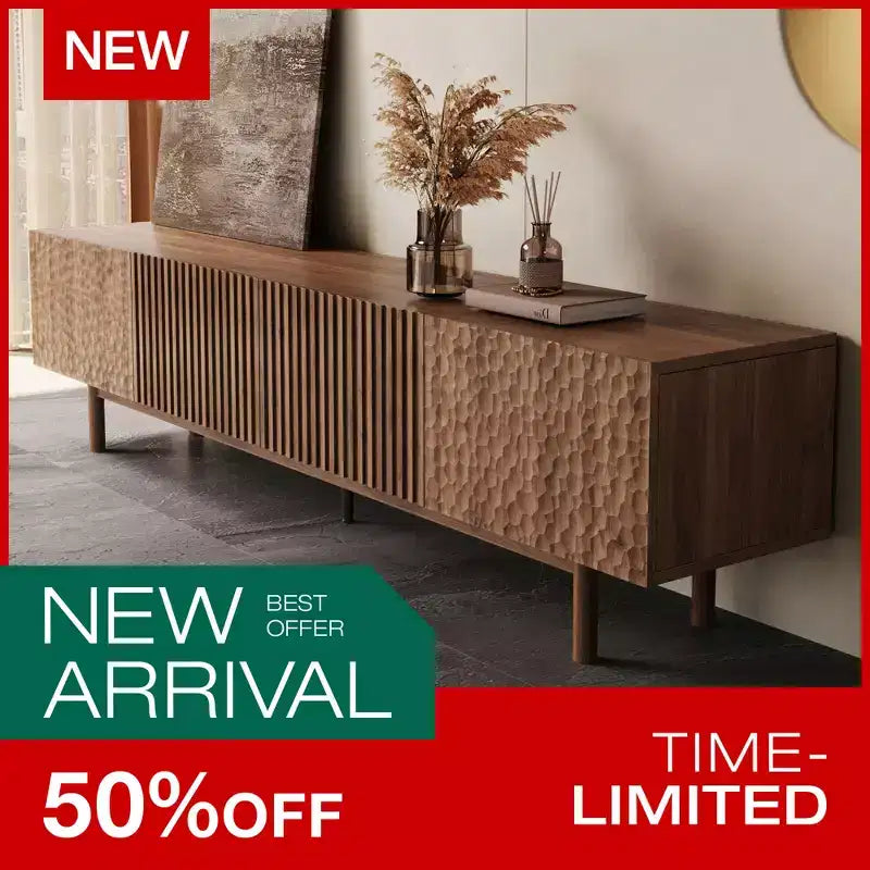 Meuble TV et console multimédia Mid-Century Modern de 220 cm avec grand espace de rangement