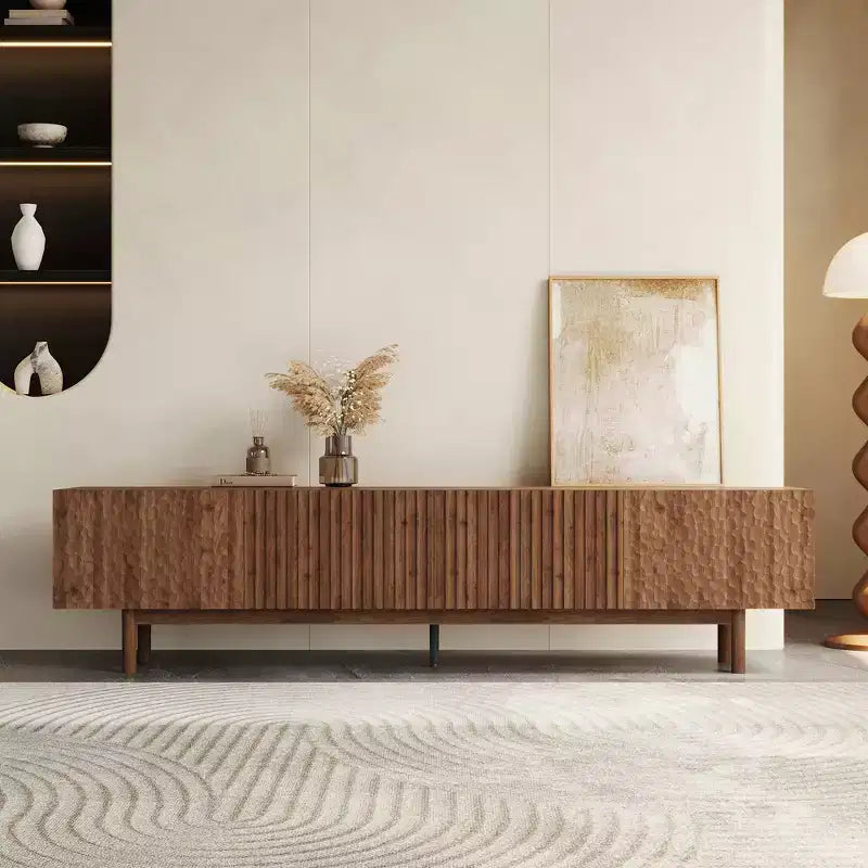 Meuble TV et console multimédia Mid-Century Modern de 220 cm avec grand espace de rangement