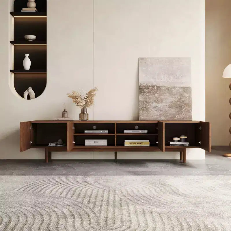 Meuble TV et console multimédia Mid-Century Modern de 220 cm avec grand espace de rangement