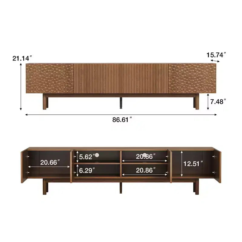 Meuble TV et console multimédia Mid-Century Modern de 220 cm avec grand espace de rangement