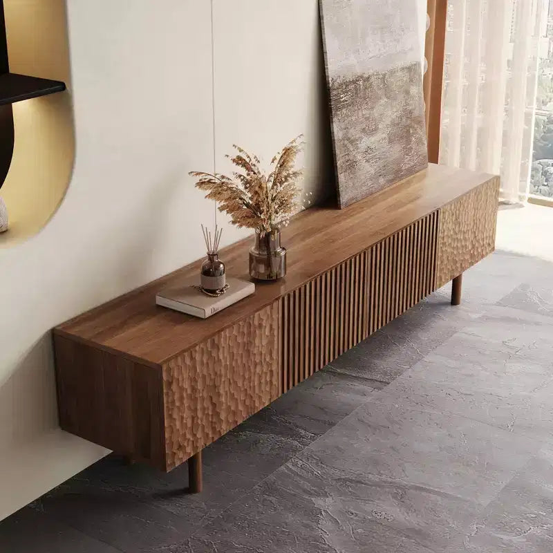 Meuble TV et console multimédia Mid-Century Modern de 220 cm avec grand espace de rangement