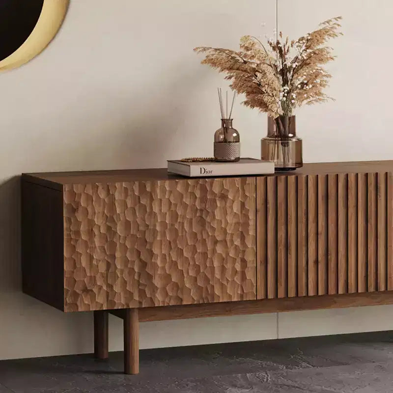 Meuble TV et console multimédia Mid-Century Modern de 220 cm avec grand espace de rangement