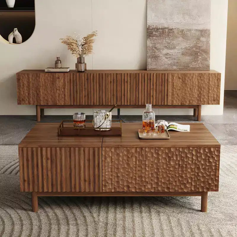 Meuble TV et console multimédia Mid-Century Modern de 220 cm avec grand espace de rangement