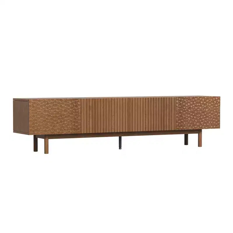 Meuble TV et console multimédia Mid-Century Modern de 220 cm avec grand espace de rangement