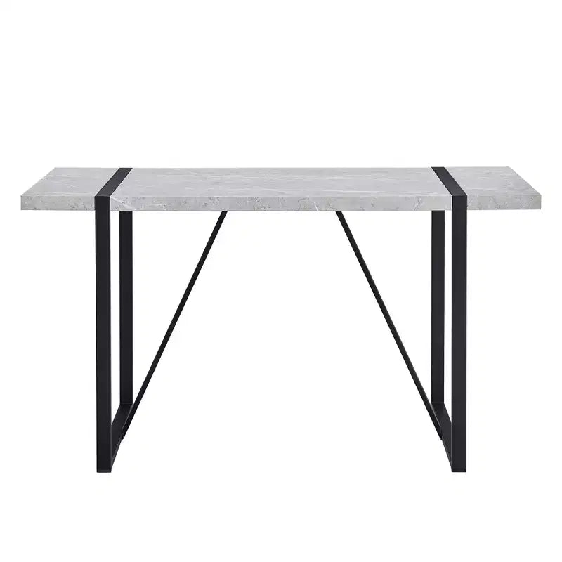 Table de salle à manger rectangulaire avec plateau effet marbre et piètement en métal, table de cuisine pour 6 personnes, gris