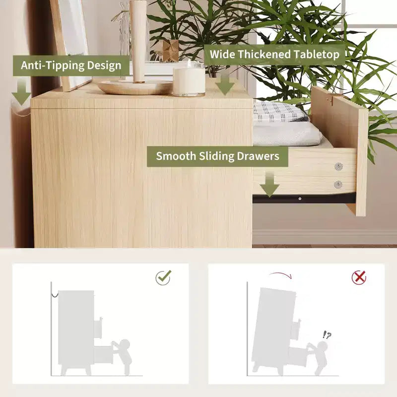 Commode à 4 tiroirs, Commode de chambre à coucher moderne cannelée, Commode de rangement en bois, Organisateur de commode