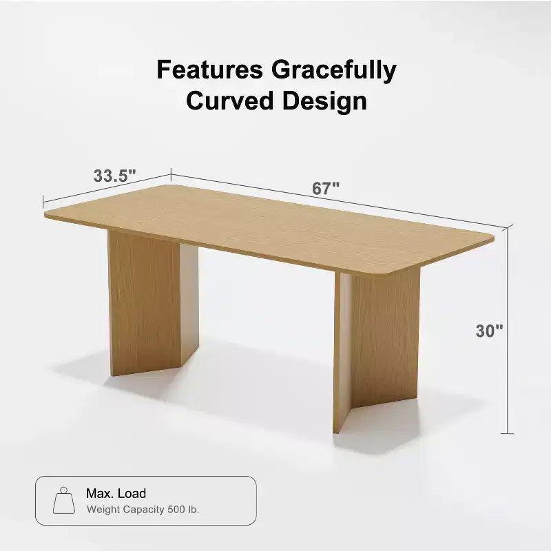 67 Table à manger rectangulaire jaune de grande taille pour 4 à 6 personnes avec pieds en V pour salle à manger et salon