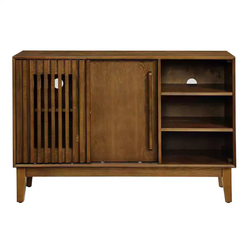 Buffet/bahut cannelé moderne du milieu du siècle avec rangement réglable, buffet de bar en bois massif pour cuisine, salle à manger/salon