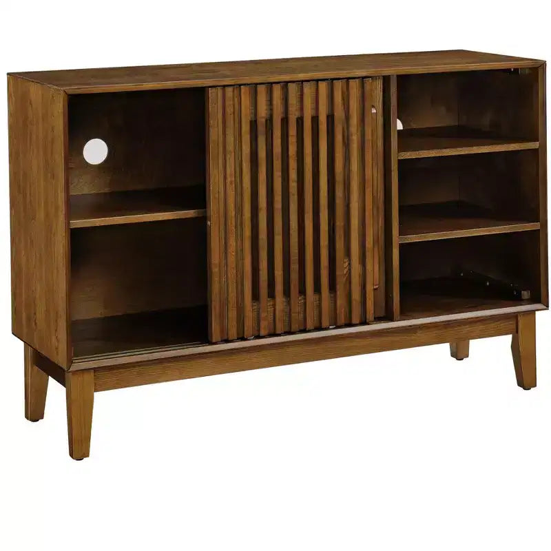 Buffet/bahut cannelé moderne du milieu du siècle avec rangement réglable, buffet de bar en bois massif pour cuisine, salle à manger/salon