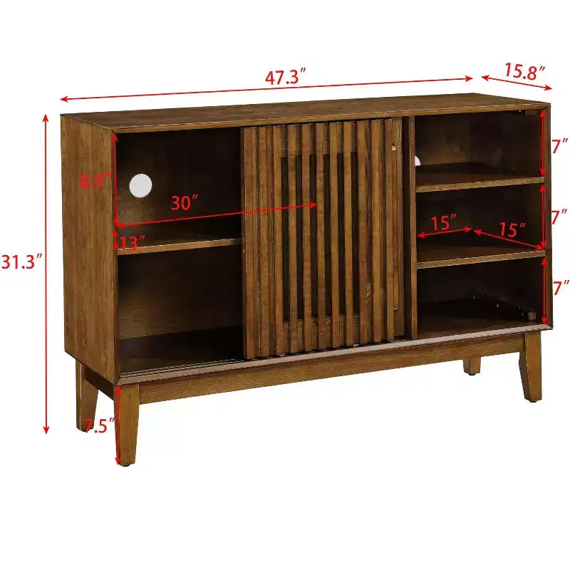 Buffet/bahut cannelé moderne du milieu du siècle avec rangement réglable, buffet de bar en bois massif pour cuisine, salle à manger/salon