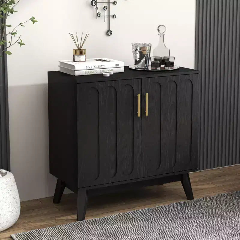 Buffet/bahut cannelé moderne du milieu du siècle avec rangement réglable, buffet de bar en bois massif pour cuisine, salle à manger/salon
