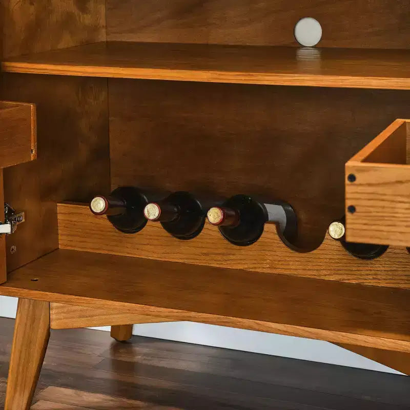 Buffet/bahut cannelé moderne du milieu du siècle avec rangement réglable, buffet de bar en bois massif pour cuisine, salle à manger/salon