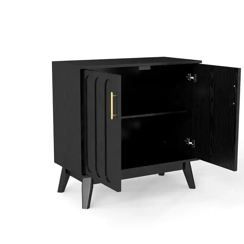 Buffet/bahut cannelé moderne du milieu du siècle avec rangement réglable, buffet de bar en bois massif pour cuisine, salle à manger/salon