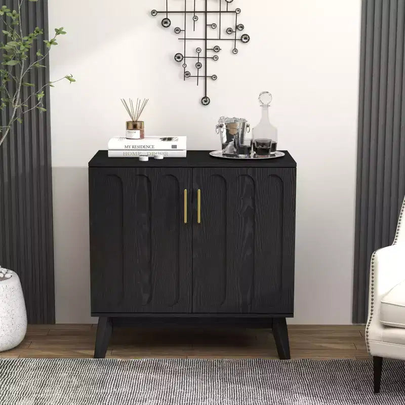 Buffet/bahut cannelé moderne du milieu du siècle avec rangement réglable, buffet de bar en bois massif pour cuisine, salle à manger/salon