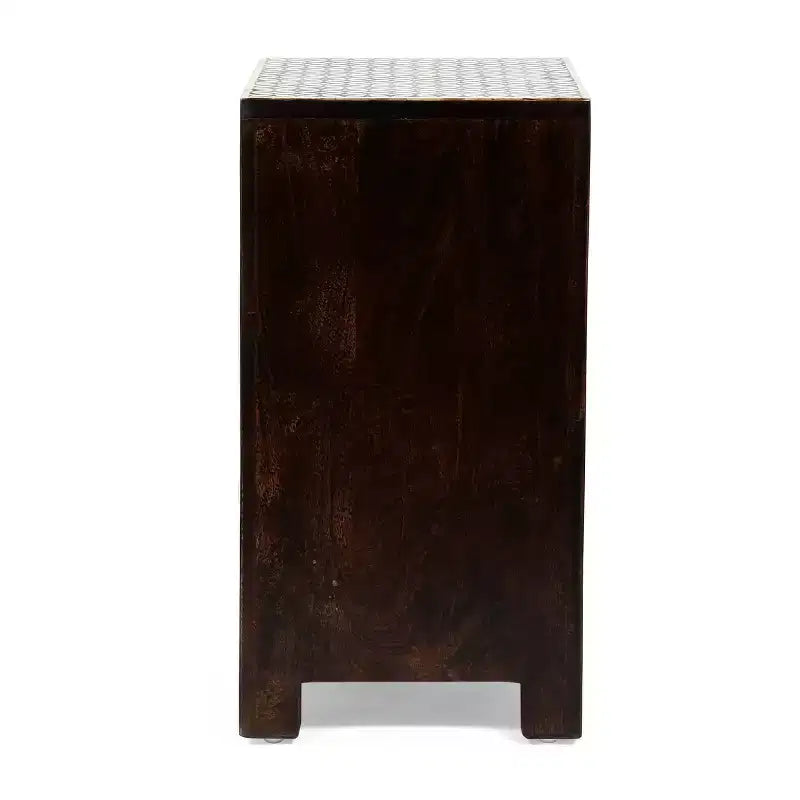Table de chevet Boho en bois de manguier fait main 3 tiroirs