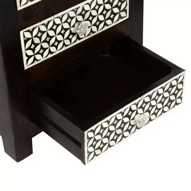 Table de chevet Boho en bois de manguier fait main 3 tiroirs