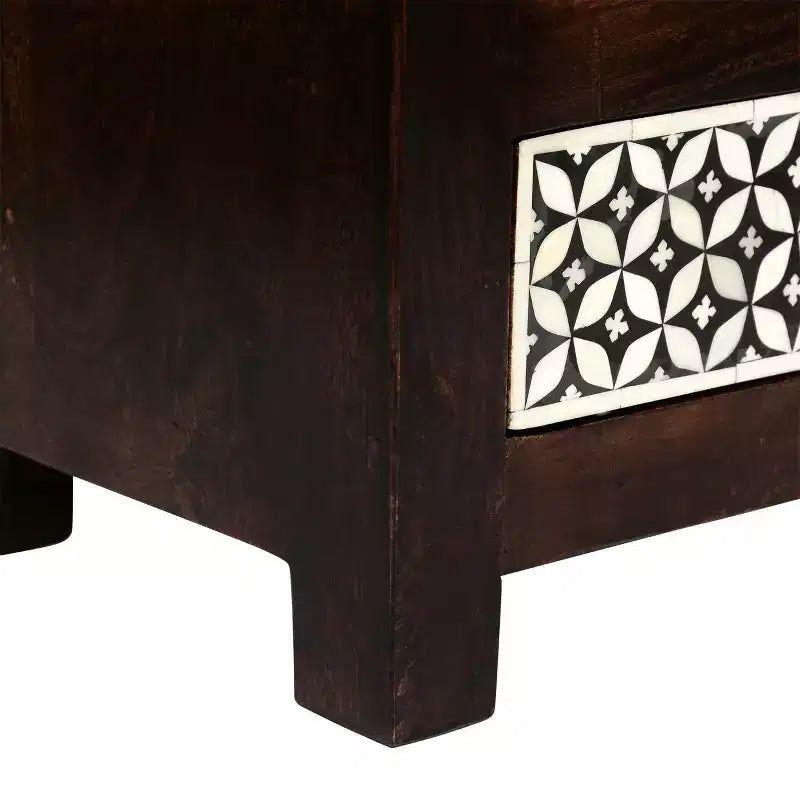 Table de chevet Boho en bois de manguier fait main 3 tiroirs