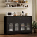 Grand buffet de salle à manger avec 4 portes et 3 tiroirs, vitrine de cuisine avec étagère réglable et casier à vin