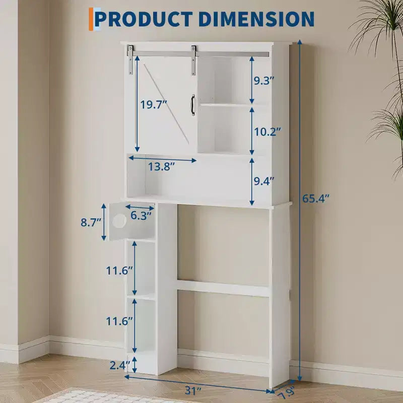 Armoire de rangement WC, Armoire de rangement haute WC avec 2 portes coulissantes de grange et support de papier toilette, Étagère WC peu encombrante
