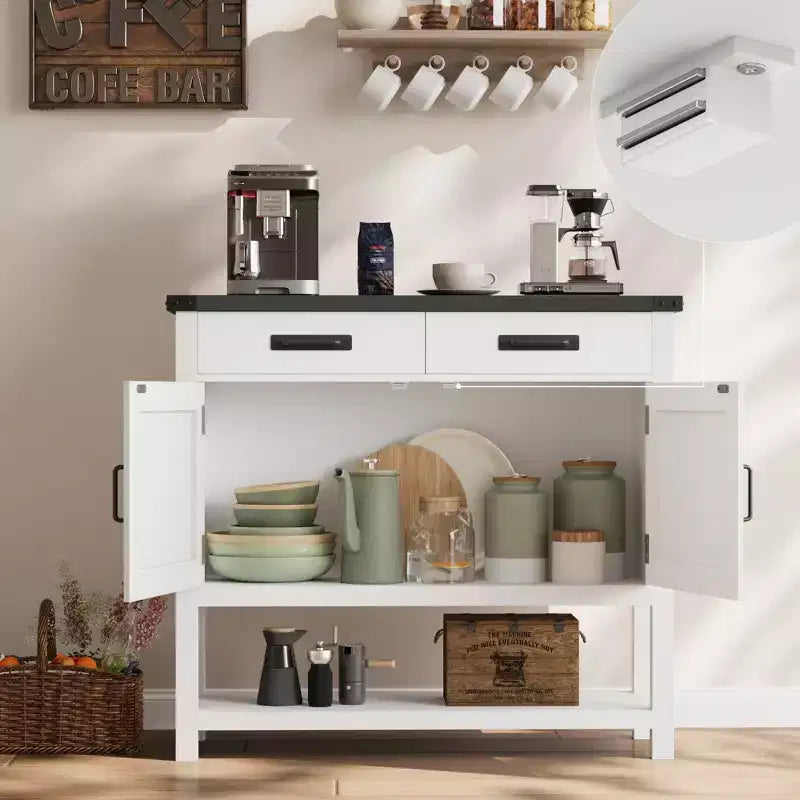 Meuble d'entrée avec rangement - 2 portes et 2 tiroirs, en bois massif, console multifonctionnelle pour bar à café, canapé pour salon, couloir (blanc)
