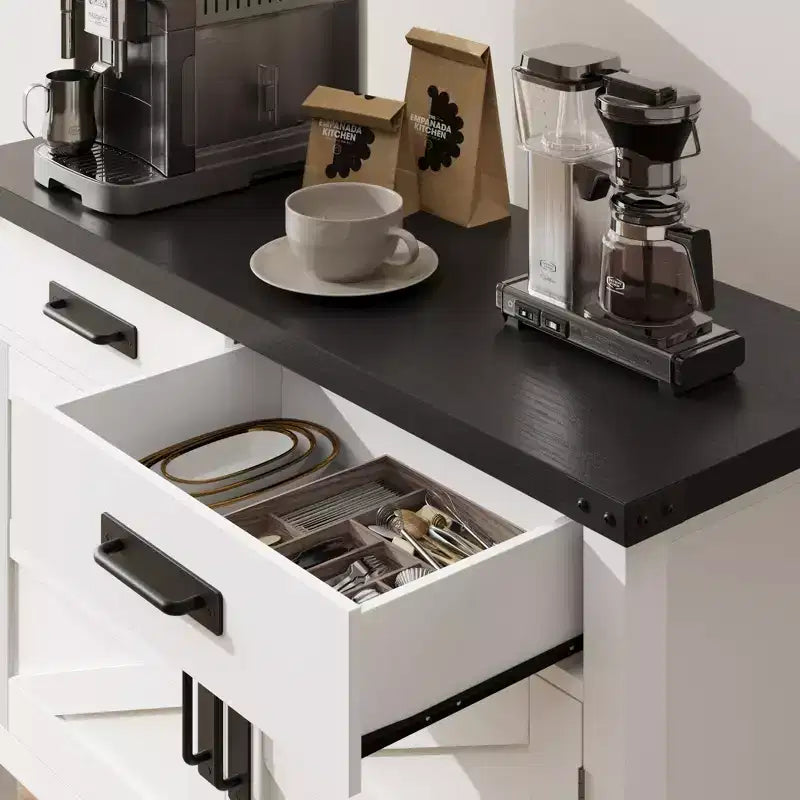 Meuble d'entrée avec rangement - 2 portes et 2 tiroirs, en bois massif, console multifonctionnelle pour bar à café, canapé pour salon, couloir (blanc)