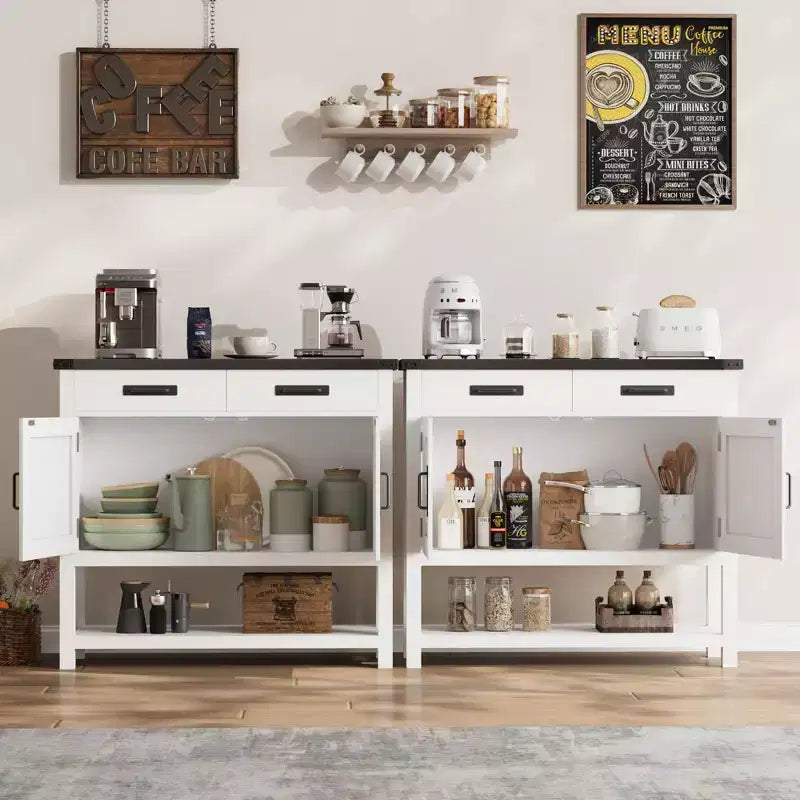 Meuble d'entrée avec rangement - 2 portes et 2 tiroirs, en bois massif, console multifonctionnelle pour bar à café, canapé pour salon, couloir (blanc)