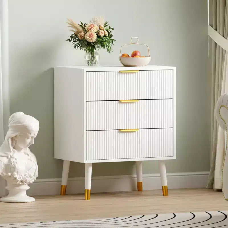 Commode Moderne à 3 Tiroirs Cannelés, Commode en Bois de 89 cm de Hauteur, Organisateur de Rangement pour Vêtements pour Placard, Salon ou Couloir