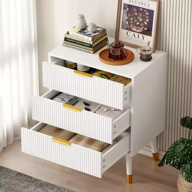 Commode Moderne à 3 Tiroirs Cannelés, Commode en Bois de 89 cm de Hauteur, Organisateur de Rangement pour Vêtements pour Placard, Salon ou Couloir