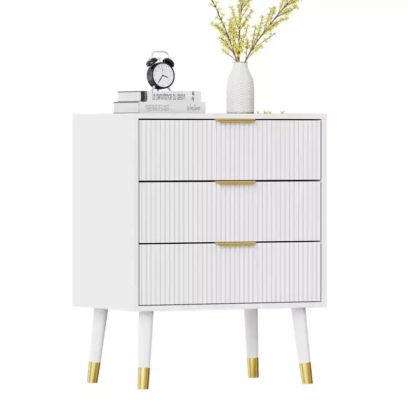 Commode Moderne à 3 Tiroirs Cannelés, Commode en Bois de 89 cm de Hauteur, Organisateur de Rangement pour Vêtements pour Placard, Salon ou Couloir