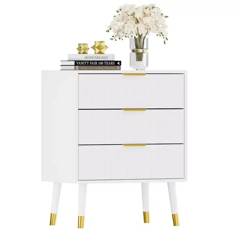 Commode Moderne à 3 Tiroirs Cannelés, Commode en Bois de 89 cm de Hauteur, Organisateur de Rangement pour Vêtements pour Placard, Salon ou Couloir