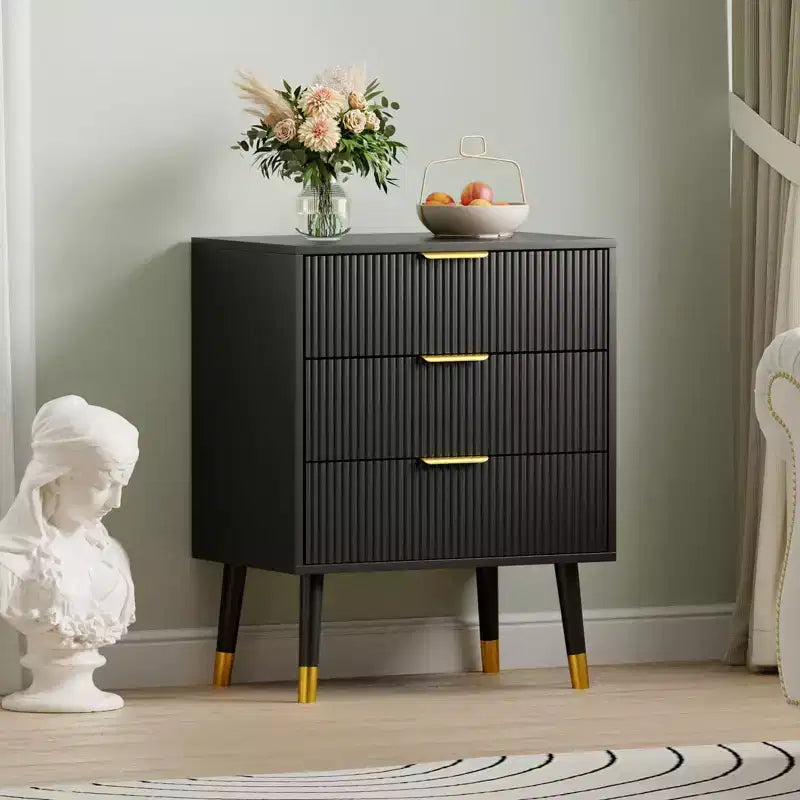 Commode Moderne à 3 Tiroirs Cannelés, Commode en Bois de 89 cm de Hauteur, Organisateur de Rangement pour Vêtements pour Placard, Salon ou Couloir