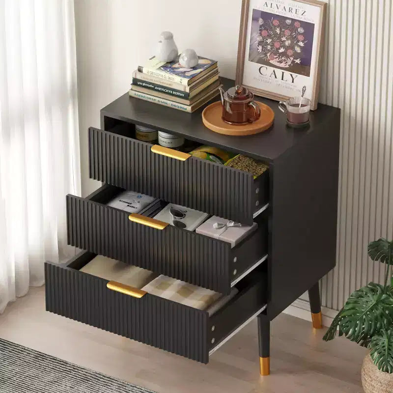Commode Moderne à 3 Tiroirs Cannelés, Commode en Bois de 89 cm de Hauteur, Organisateur de Rangement pour Vêtements pour Placard, Salon ou Couloir