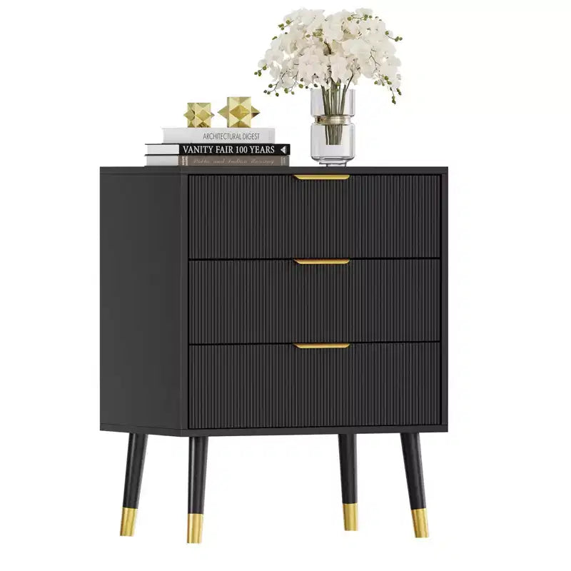 Commode Moderne à 3 Tiroirs Cannelés, Commode en Bois de 89 cm de Hauteur, Organisateur de Rangement pour Vêtements pour Placard, Salon ou Couloir