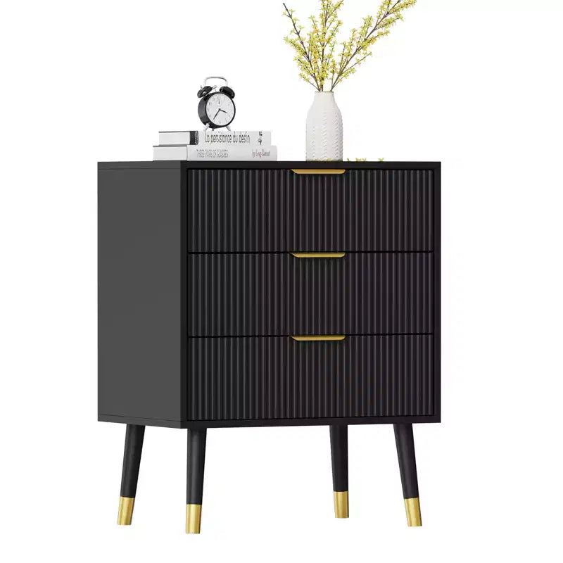 Commode Moderne à 3 Tiroirs Cannelés, Commode en Bois de 89 cm de Hauteur, Organisateur de Rangement pour Vêtements pour Placard, Salon ou Couloir