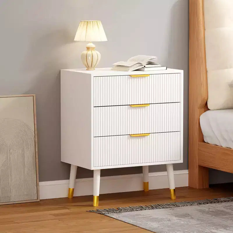 Commode Moderne à 3 Tiroirs Cannelés, Commode en Bois de 89 cm de Hauteur, Organisateur de Rangement pour Vêtements pour Placard, Salon ou Couloir