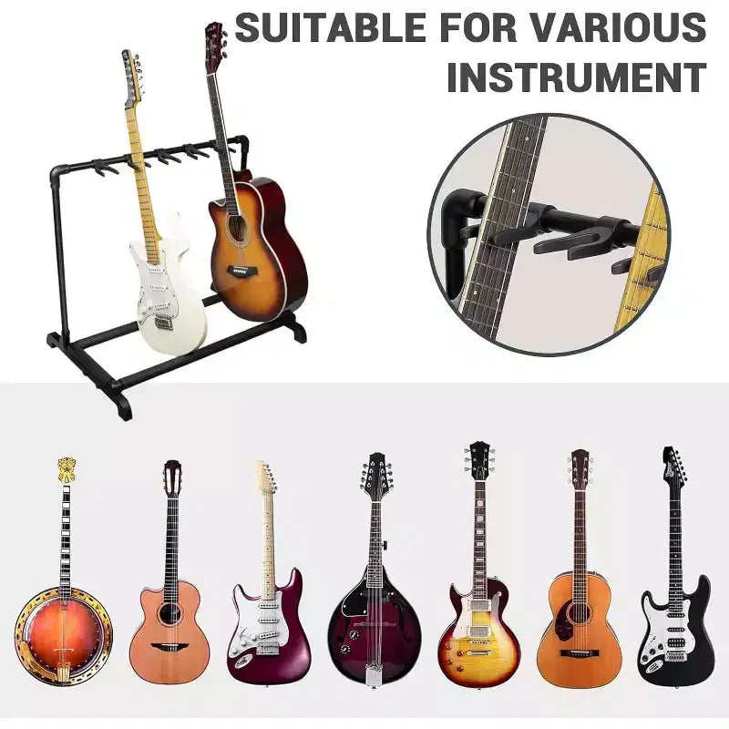 Support de Guitares Multiples Pliable, Support de Guitare Portable, Présentoir de Guitares pour Guitare et Basse (5 ou 7 Places)
