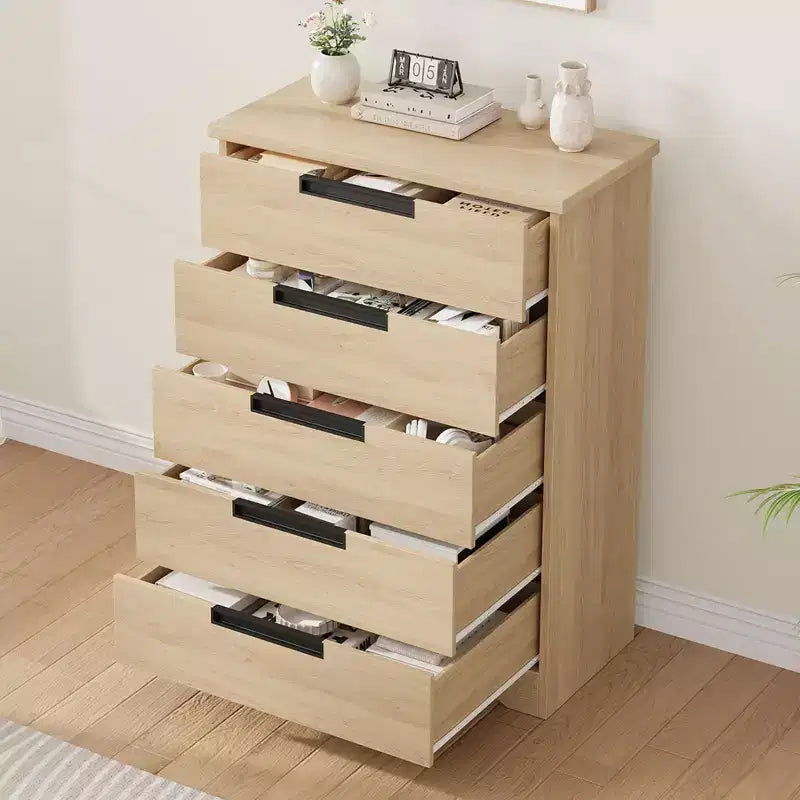 Commode à 5 tiroirs pour chambre à coucher, commode avec poignées encastrées, organiseur de commode en bois pour salon, chambre de bébé, couloir et entrée