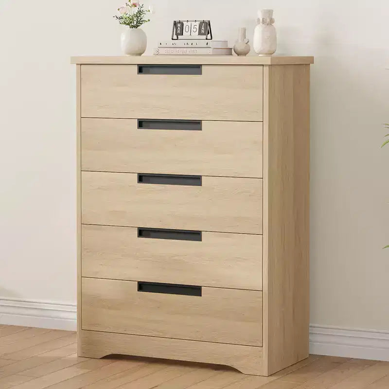Commode à 5 tiroirs pour chambre à coucher, commode avec poignées encastrées, organiseur de commode en bois pour salon, chambre de bébé, couloir et entrée