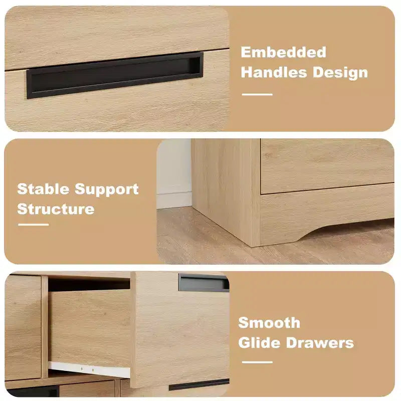 Commode à 5 tiroirs pour chambre à coucher, commode avec poignées encastrées, organiseur de commode en bois pour salon, chambre de bébé, couloir et entrée
