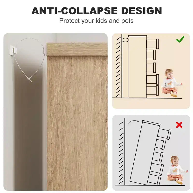 Commode à 5 tiroirs pour chambre à coucher, commode avec poignées encastrées, organiseur de commode en bois pour salon, chambre de bébé, couloir et entrée