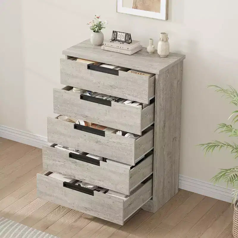 Commode à 5 tiroirs pour chambre à coucher, commode avec poignées encastrées, organiseur de commode en bois pour salon, chambre de bébé, couloir et entrée