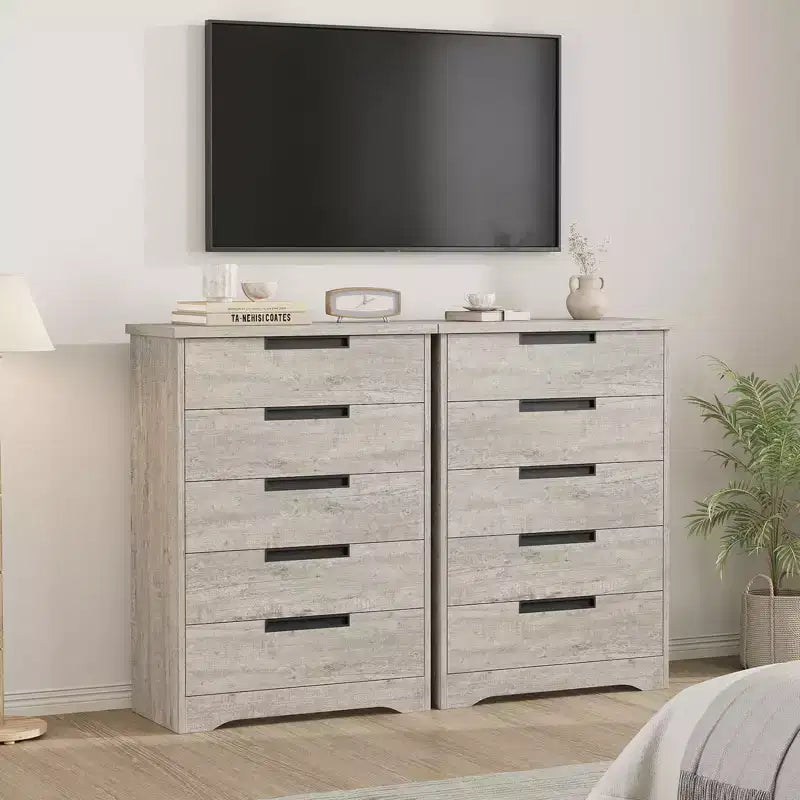 Commode à 5 tiroirs pour chambre à coucher, commode avec poignées encastrées, organiseur de commode en bois pour salon, chambre de bébé, couloir et entrée
