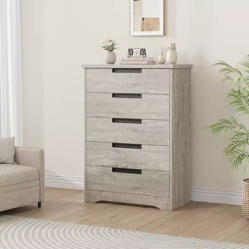 Commode à 5 tiroirs pour chambre à coucher, commode avec poignées encastrées, organiseur de commode en bois pour salon, chambre de bébé, couloir et entrée